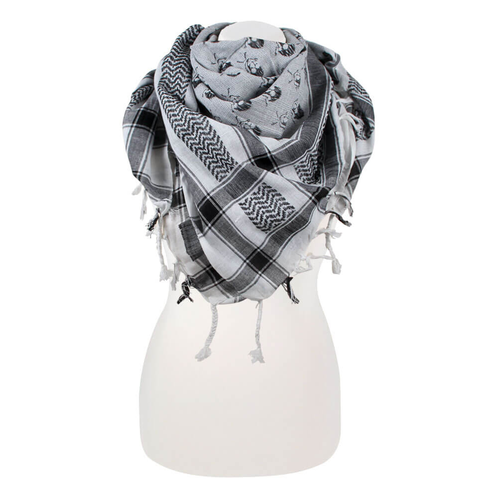 Scarf grå vit rutig med dödskallar