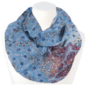 Loop-scarf blommig röd blå biege