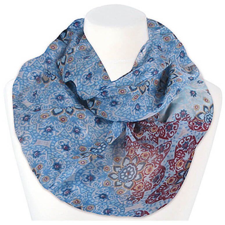 Loop-scarf blommig röd blå biege