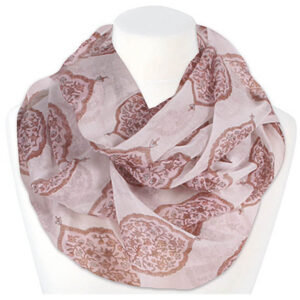Loop-scarf blommig med ornament beige brun