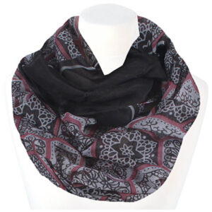 Loop-scarf blommig hexagon grå svart mörk rosa
