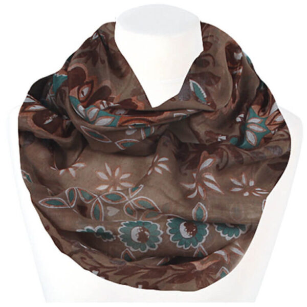 Loop-scarf blommig brun grön orange