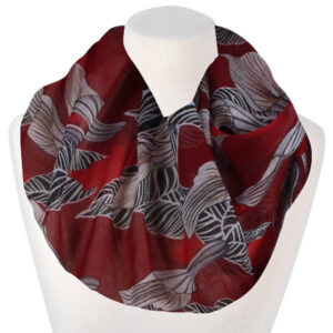 Loop-scarf röd med blommor och blad
