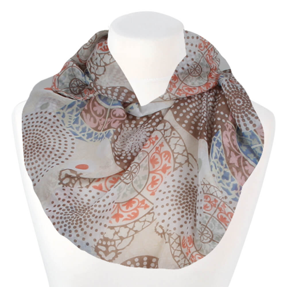 Loop-scarf biege brun med cirklar och prickar