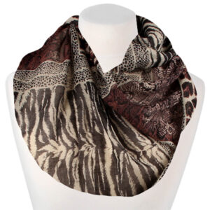 Loop-scarf brun svart biege med mönster