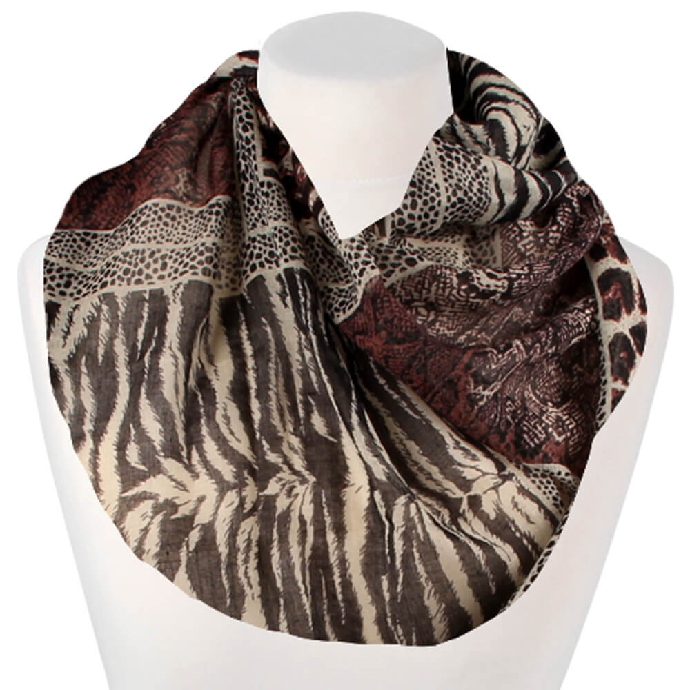 Loop-scarf brun svart biege med mönster