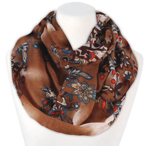Loop-scarf brun med blommor
