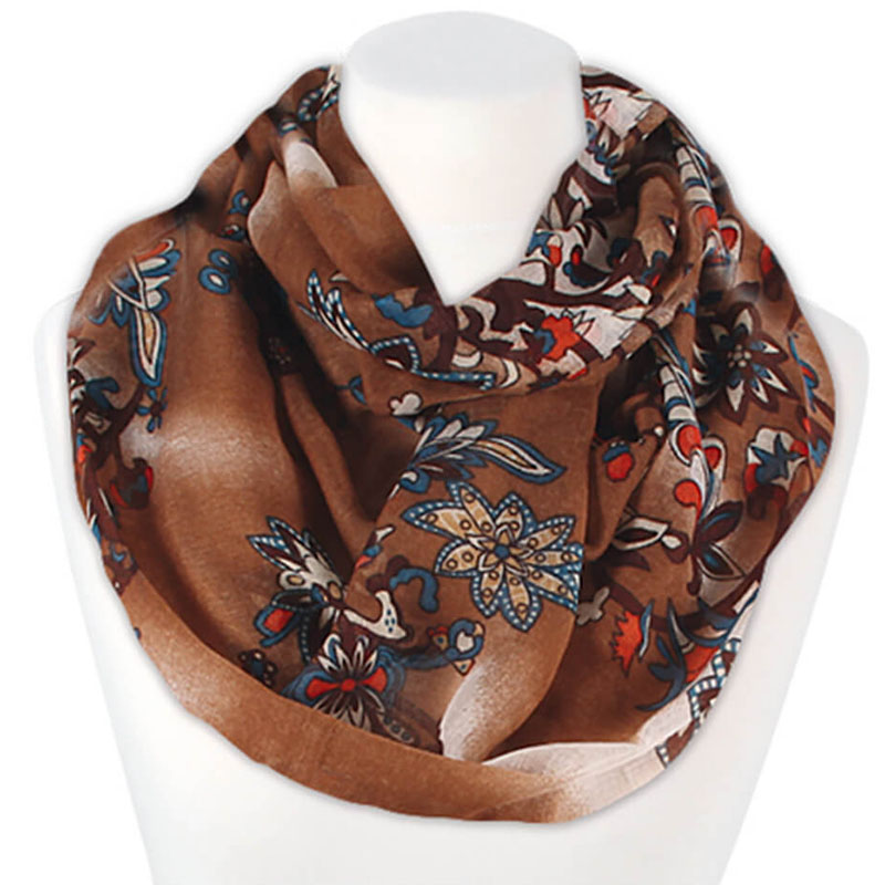 Loop-scarf brun med blommor