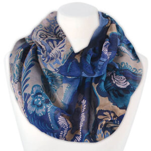 Loop-scarf blå med blommor och hjärta
