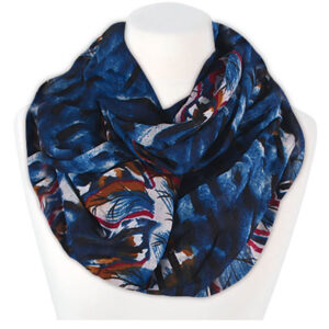 Loop-scarf blå med löv