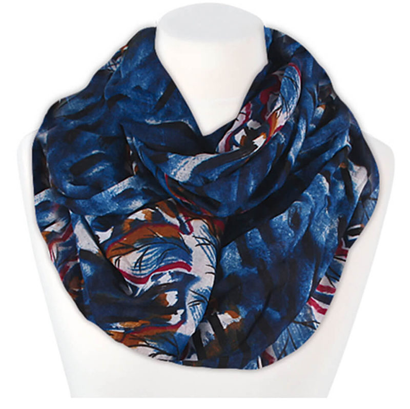 Loop-scarf blå med löv