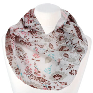 Loop-scarf vit med blommor och ornament