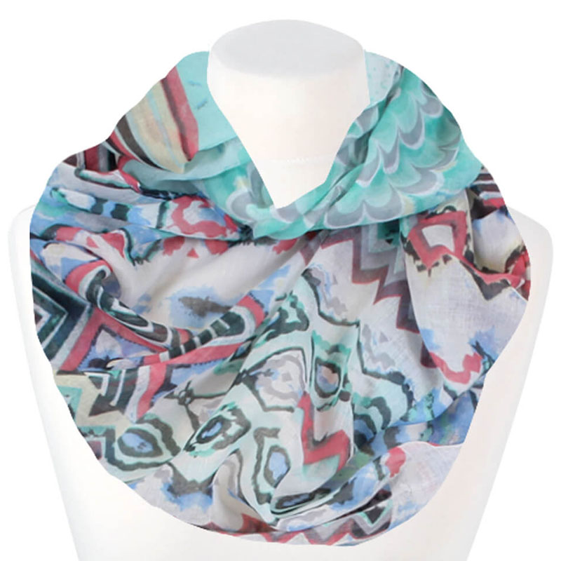 Loop-scarf turkos zig-zag-mönstrad
