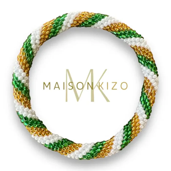 Green White and Gold Nepali Bracelet