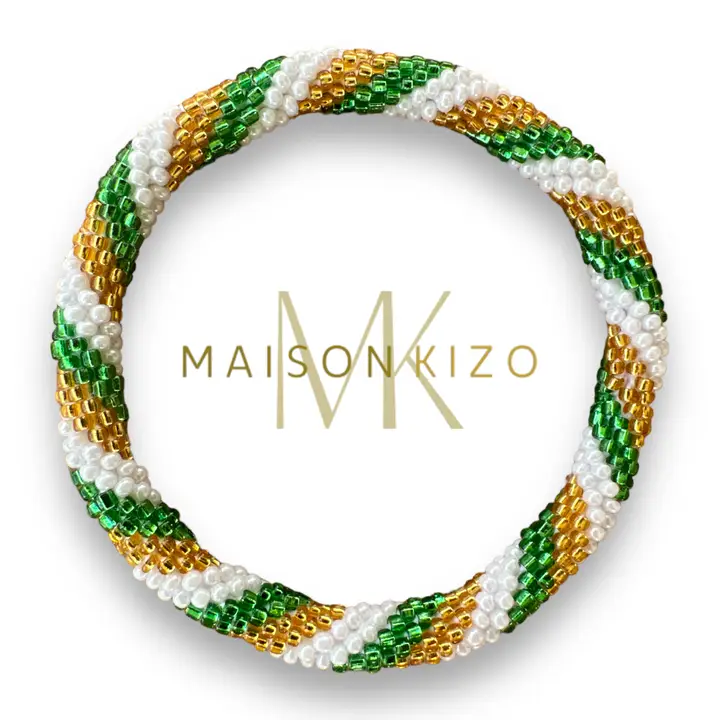 Green White and Gold Nepali Bracelet