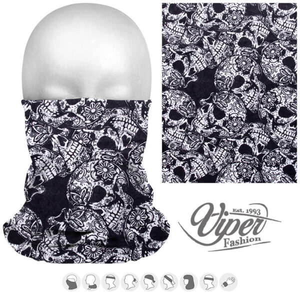 Svart med vita dödskallar Tube Bandana