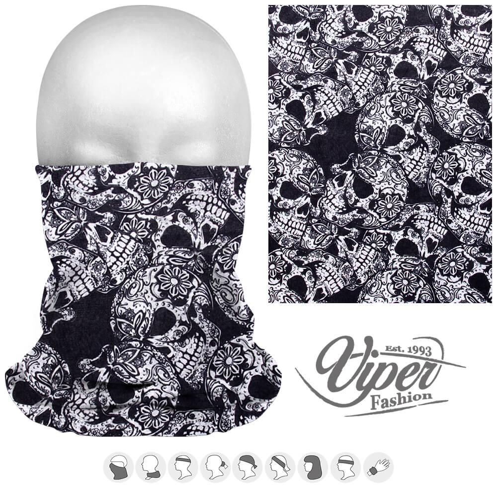 Svart med vita dödskallar Tube Bandana