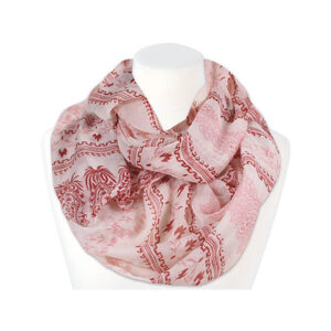 Loop-scarf rosa röd med blommor retro