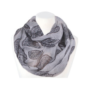 Loop-scarf grå rosa med blommiga ornament