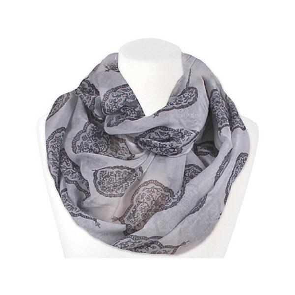 Loop-scarf grå rosa med blommiga ornament