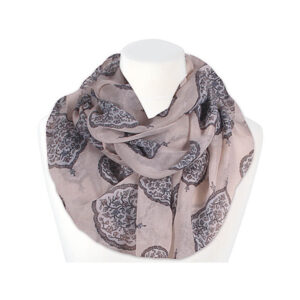 Loop-scarf blå grå med blommiga ornament