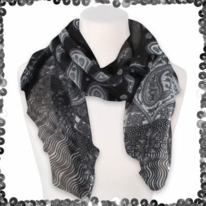Scarf vit svart grå med with paljetter paisley och blommor