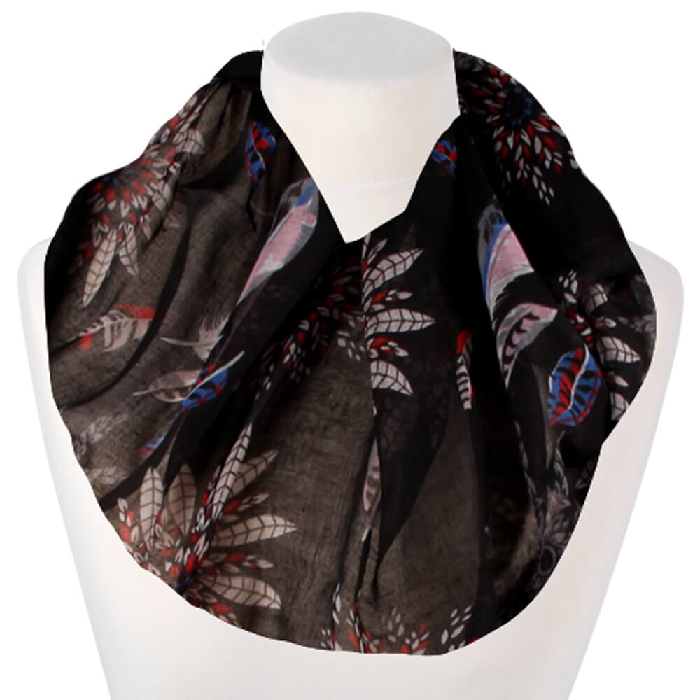 Loop-scarf svart med fjädrar
