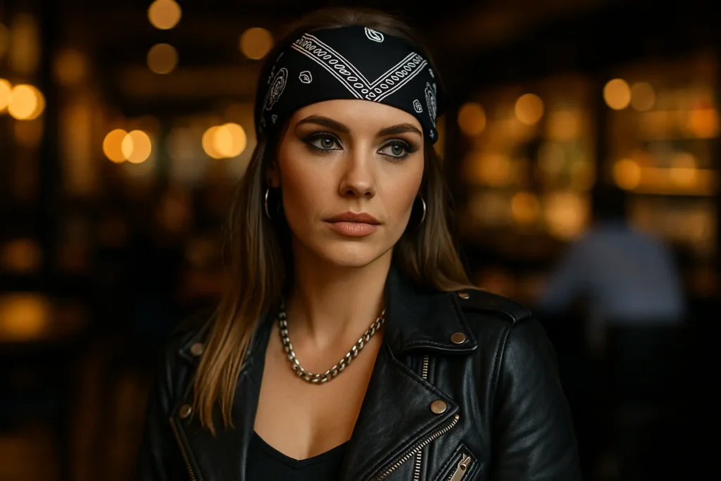 kvinna med svart bandana